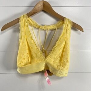 PINK Victorias Secret Womens Lace Bralette sz L NWT Butter Yellow Wireless Comfy